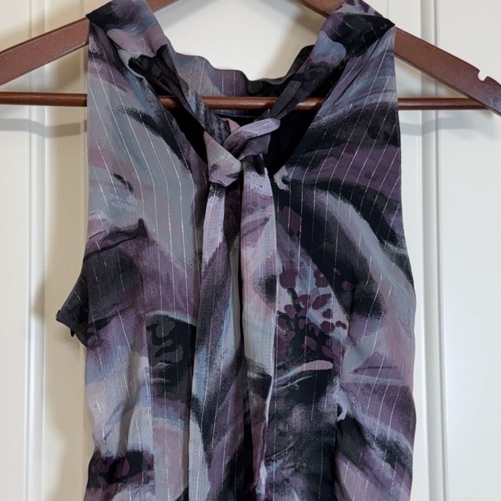Ruffle Front Blouse Purple Black Sleeveless Halter Dressy Top Small - Picture 4 of 8
